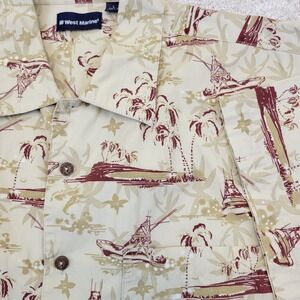 West Marine Mens Large Sport Fishing Boat Palm Tree Hawaiian AOP Shirt